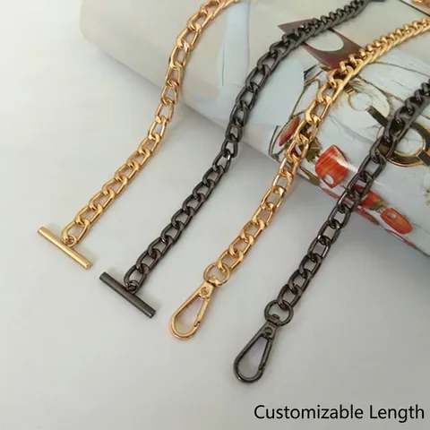 Replacement Metal Bag Chain Strap For Women DIY Shoulder Bag Handbag Crossbody Flat Link Chain With Lobster Clasp Toggle Buckle