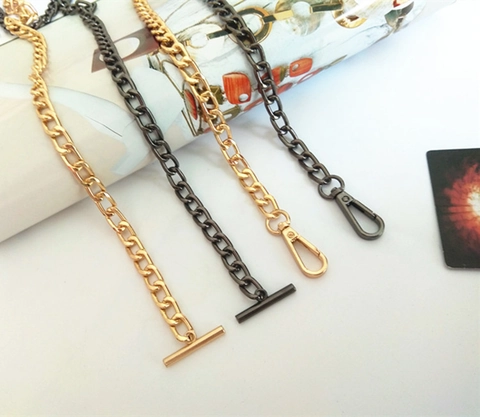 Replacement Metal Bag Chain Strap For Women DIY Shoulder Bag Handbag Crossbody Flat Link Chain With Lobster Clasp Toggle Buckle