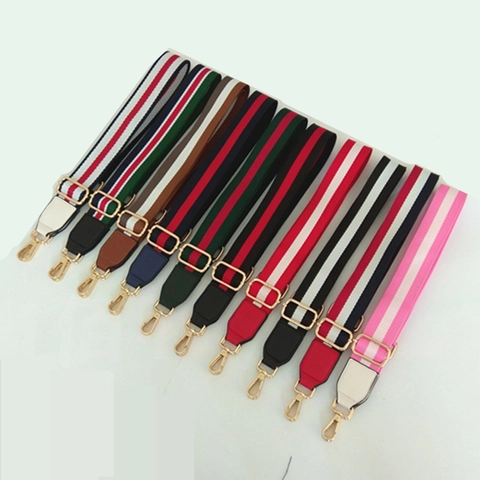 Gestreepte Nylon Brede Verstelbare Vervangende Schouderband Voor Crossbodytas Met Legering Haak Lederen Versterkte Uiteinden Singelband