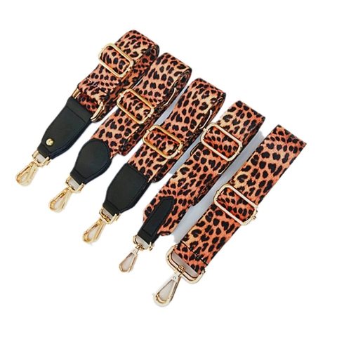Tracolla Larga Regolabile con Stampa Leopardata per Borse Cintura in Poliestere alla Moda con Gancio in Metallo Oro Argento