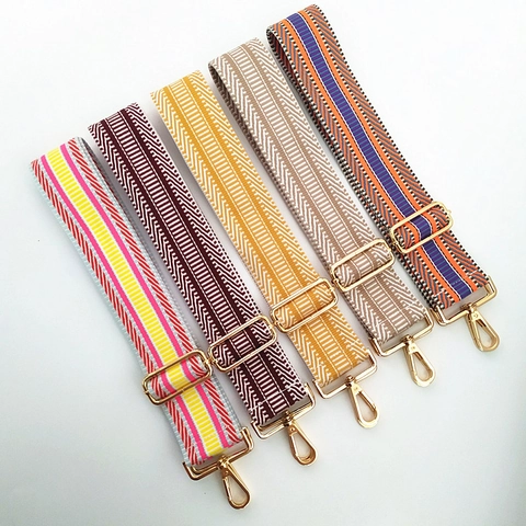 Adjustable Wide Bag Strap Replacement Ethnic Style Striped Woven Polyester Cotton Shoulder Strap With Metal Buckle For Women Bags