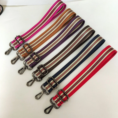 Vintage Gestreepte Verstelbare Tasriem Voor Dames Nylon Crossbody Schouderriem Vervanging Metalen Haak Accessoires