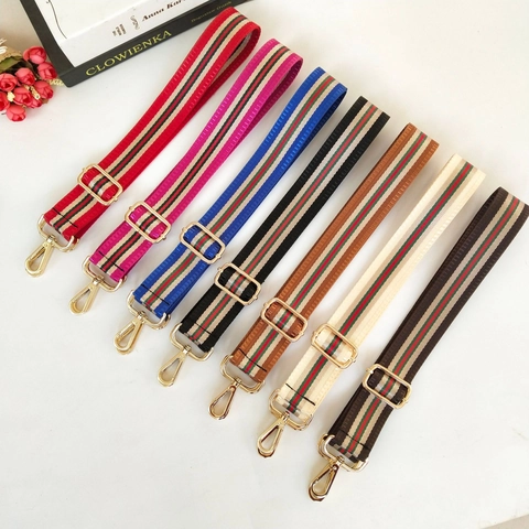 Vintage Gestreepte Verstelbare Tasriem Voor Dames Nylon Crossbody Schouderriem Vervanging Metalen Haak Accessoires