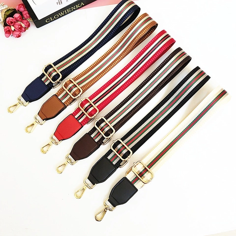 Breiter Verstellbarer Nylon Taschengurt Ersatz Schultergurt Gestreifter Crossbody Gurt Mit Goldener Schnalle Kunstlederenden