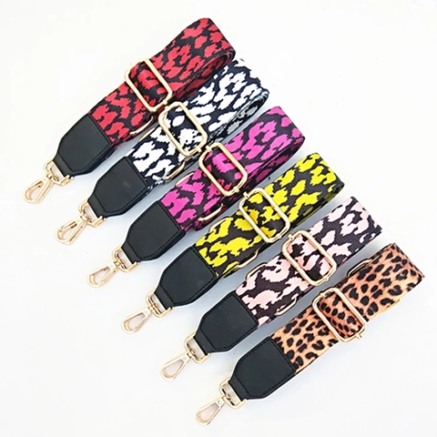 Leopard Print Wide Adjustable Shoulder Bag Strap Replacement For Handbags Crossbody Bags Polyester Straps With Gold Buckle
