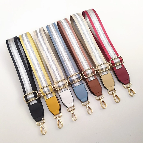 Correa de Hombro Ancha Ajustable para Bolsos de Mano Bolsos Bandolera de Nailon Tejido con Rayas Plateadas Brillantes y Ganchos Dorados