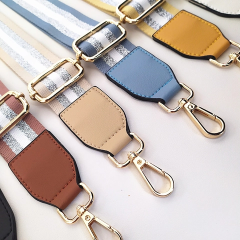 Correa de Hombro Ancha Ajustable para Bolsos de Mano Bolsos Bandolera de Nailon Tejido con Rayas Plateadas Brillantes y Ganchos Dorados