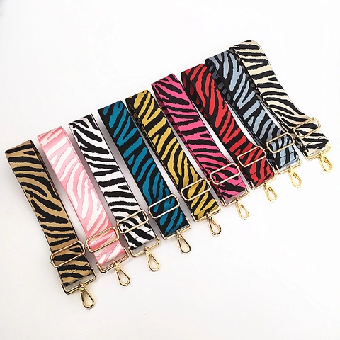 Tracolla Larga a Tracolla con Stampa Zebra Sostitutiva in Nylon Ispessito Regolabile Ferramenta Dorata per Donna