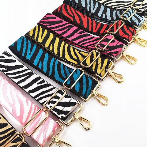 Tracolla Larga a Tracolla con Stampa Zebra Sostitutiva in Nylon Ispessito Regolabile Ferramenta Dorata per Donna