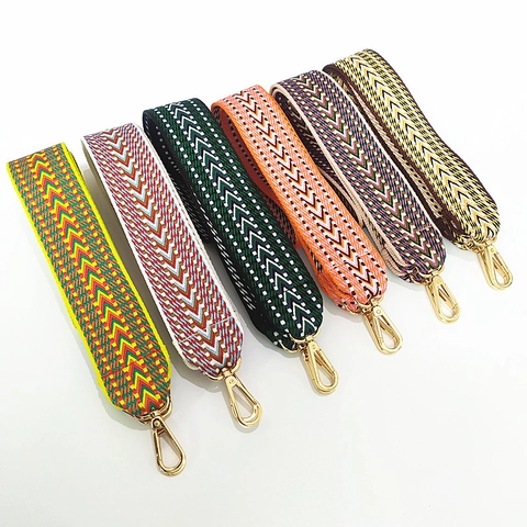 Ethnic Bohemian Style Wide Shoulder Strap For Women Handbags Adjustable Cotton Polyester Jacquard Weave Replacement Crossbody Bag Belt