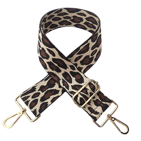 Adjustable Leopard Print Wide Bag Strap Woven Nylon Replacement Shoulder Strap With Gold Metal Buckles For Handbags