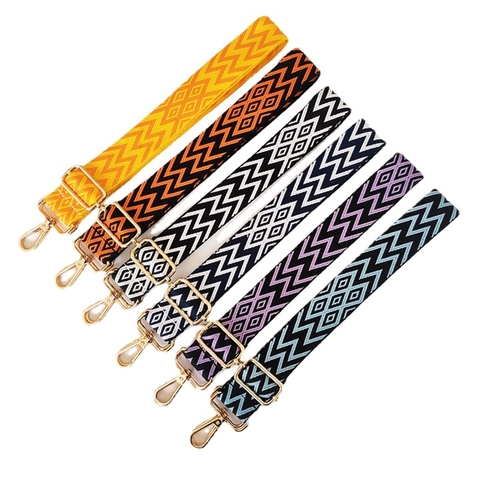Adjustable Wide Bag Strap Replacement Colorful Stripe Polyester Woven Shoulder Crossbody Strap Geometric Pattern Accessories
