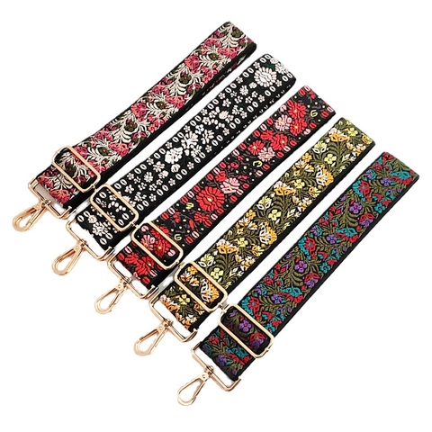 Ethno Bestickter Breiter Schultergurt Für Taschen Verstellbarer Ersatz Blumiger Polyester Geldbeutelgurt Zubehör