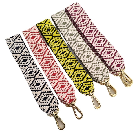 Tracolla per Borsa in Tessuto Etnico Tracolla Larga in Poliestere per Sostituzione Motivo Geometrico a Diamante Fibbia Dorata Donna