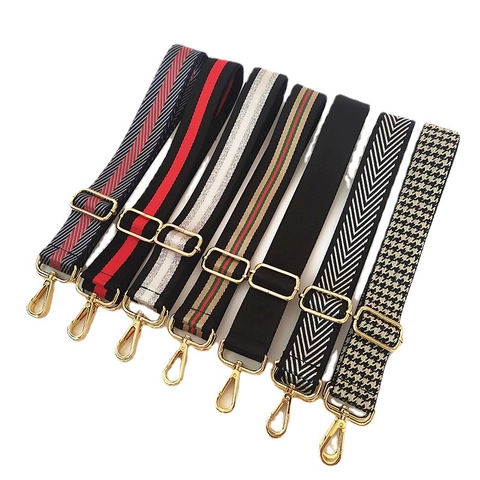 Verstelbare Vervangende Schouderriem Voor Handtassen Brede Nylon Singelband Crossbody Tas Riem Mode Hahnentritt Gestreepte Etnische Stijl Met Gouden Metalen Gespen