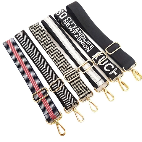 Verstelbare Vervangende Schouderriem Voor Handtassen Brede Nylon Singelband Crossbody Tas Riem Mode Hahnentritt Gestreepte Etnische Stijl Met Gouden Metalen Gespen