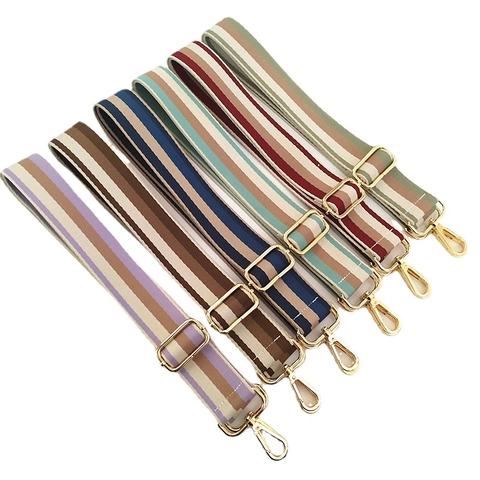 Verstelbare Brede Geweven Tasriem Vervanging Voor Crossbody Tassen Contrast Gestreepte Canvas Riem Met Metalen Gespen Vrouwen