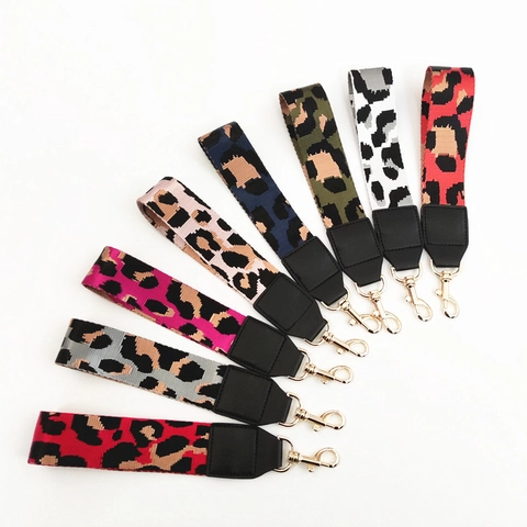 Leopard Print Nylon Bag Strap Wristlet Replacement Handbag Handle Strap With Metal Hook For Women Fashion Accessory