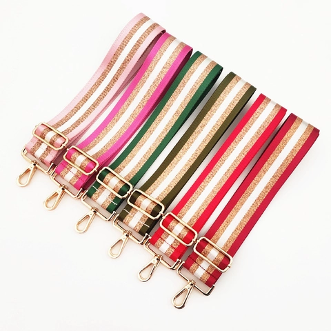 Verstelbare Nylon Tasband Breed Gestreepte Patroon Gouden Metalen Haken Vervangende Schouderriem Voor Dames Crossbody Tas Accessoire