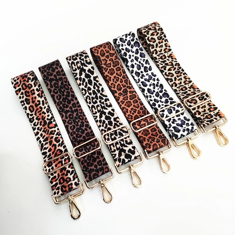 Fashion Leopard Print Bag Strap Replacement Adjustable Shoulder Strap For Crossbody Handbags Polyester Wide Belt Metal Hooks