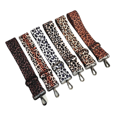 Fashion Leopard Print Bag Strap Replacement Adjustable Shoulder Strap For Crossbody Handbags Polyester Wide Belt Metal Hooks