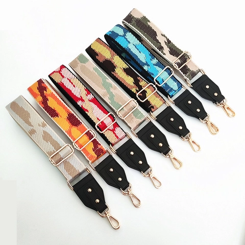 Women Wide Shoulder Strap Replacement For Crossbody Bags Adjustable Jacquard Weaving Polyester Cotton Belt With Gold Hardware Rivets