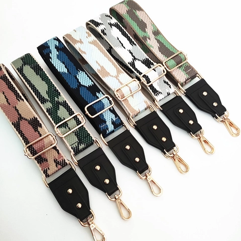 Women Wide Shoulder Strap Replacement For Crossbody Bags Adjustable Jacquard Weaving Polyester Cotton Belt With Gold Hardware Rivets