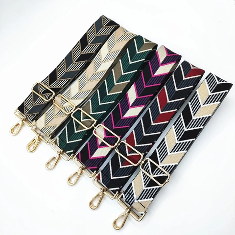 Tracolla Larga Etnica di Ricambio per Borse da Donna Regolabile in Poliestere Jacquard Intrecciato Cintura a Motivo Chevron Geometrico Con Ganci in Metallo
