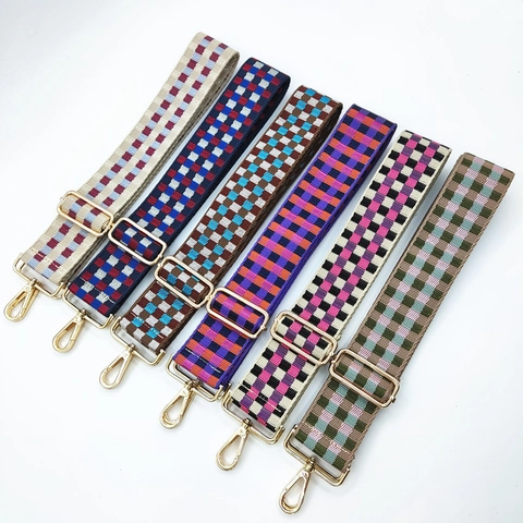 Verstellbarer Schachbrettmuster Breiter Taschengurt Nylon Gewebter Ersatzgurt Für Umhängetasche Handtasche Mode Schultergurt