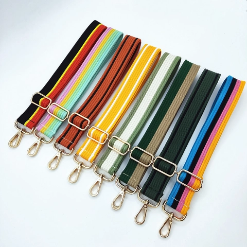 Adjustable Replacement Bag Strap Wide Colorful Striped Cotton Shoulder Strap For Handbags Crossbody Bags With Metal Hooks