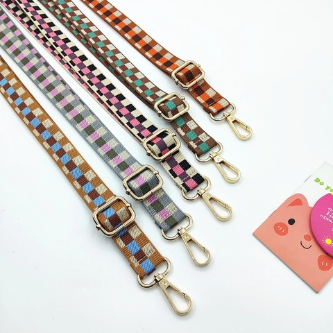 Verstellbarer Gewebter Taschenriemen Für Damen Karo Muster Ersatz Schultergurt Mit Metallschnallen Nylon Gurt Für Handtaschen