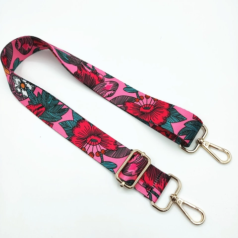 Adjustable Replacement Shoulder Strap For Handbags Wide Colorful Floral Pattern Polyester Bag Strap With Gold Metal Buckle
