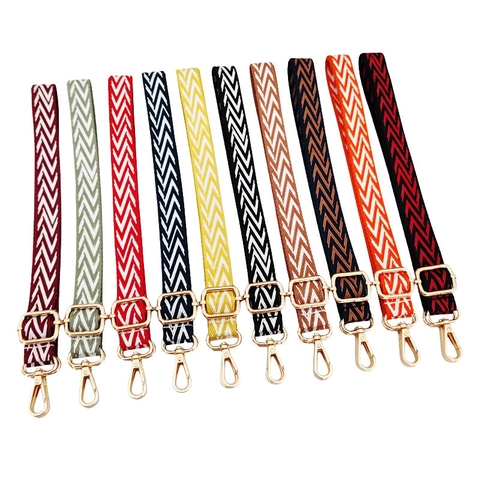 Adjustable Polyester Webbing Shoulder Strap For Bags Chevron Pattern Replacement Bag Belt With Metal Buckle Crossbody Strap