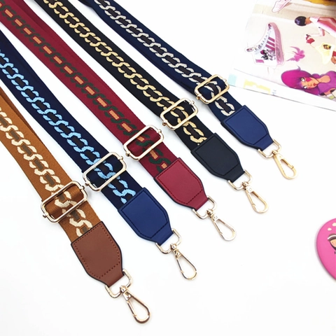 Wide Adjustable Shoulder Strap For Handbags Jacquard Chain Pattern Woven Replacement Crossbody Purse Belt Metal Buckle