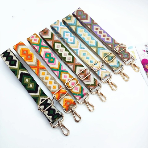 Bohemian Ethnic Style Wide Adjustable Replacement Bag Strap Polyester Jacquard Embroidered Shoulder Strap For Crossbody Bags Handbag Accessories