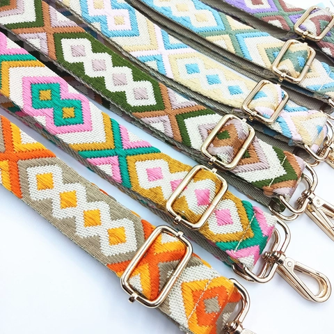 Bohemian Ethnic Style Wide Adjustable Replacement Bag Strap Polyester Jacquard Embroidered Shoulder Strap For Crossbody Bags Handbag Accessories
