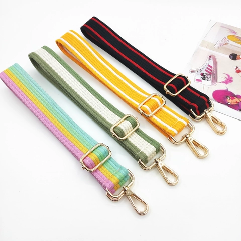 Adjustable Wide Shoulder Strap For Women Bag Replacement Strap Polyester Striped Pattern Strap With Metal Buckles Fashion Accessory