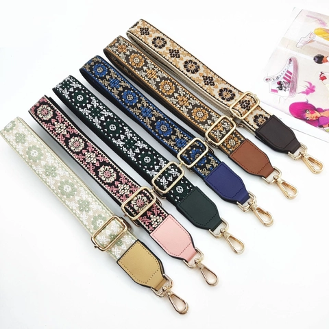 Ethnic Style Embroidered Bag Strap Adjustable Wide Jacquard Shoulder Strap For Crossbody Bag Handbag Replacement Parts