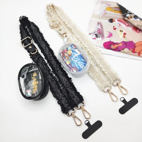 Adjustable Wide Polyester Woven Shoulder Strap For Bag Crossbody Strap With Mini Transparent PVC Pouch And Gasket For Women