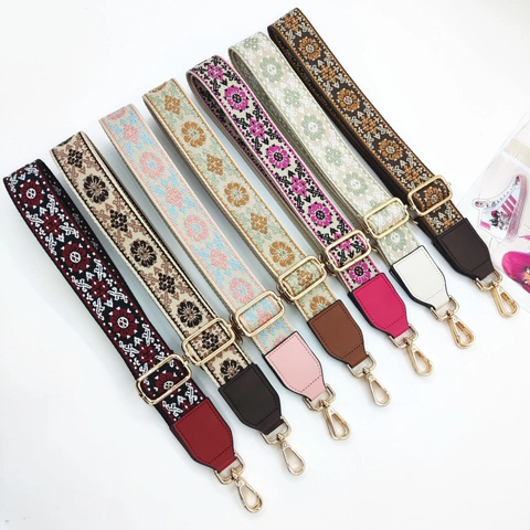 Ethnic Style Embroidered Bag Strap Adjustable Wide Jacquard Shoulder Strap For Crossbody Bag Handbag Replacement Parts