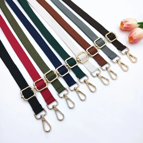 Adjustable Cotton Polyester Bag Strap With Metal Buckle Solid Color Replacement Shoulder Belt For Crossbody Handbags Women