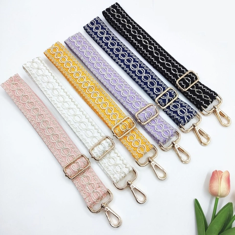 Bandoulière de Sac en Dentelle Brodée Style Ethnique Ajustable Large Sangle de Remplacement d'Épaule Avec Boucle Métallique pour Sacs Femme