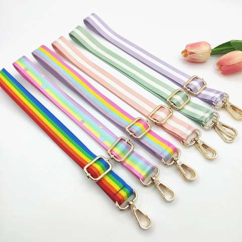Bandoulière de Sac en Sangle Rayée Arc-en-ciel Réglable de Remplacement Bandoulière avec Boucles en Métal pour Sacs à Main Femme