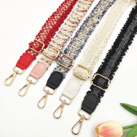 Tracolla Regolabile da Donna in Tweed Con Frange e Nappine Cinturino di Ricambio per Borsa Fibbia Oro Accessori Moda