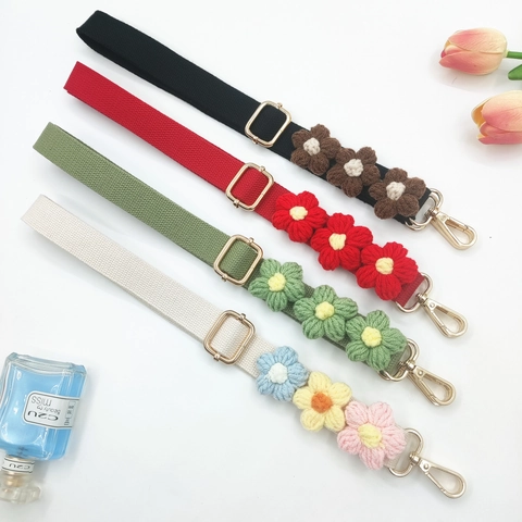 Women's Adjustable Replacement Bag Strap With Crochet Flowers Cotton Blend Webbing Shoulder Strap For Handbags Shoulder Bags