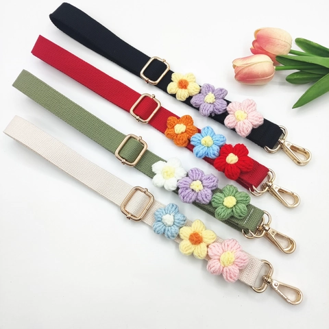 Women's Adjustable Replacement Bag Strap With Crochet Flowers Cotton Blend Webbing Shoulder Strap For Handbags Shoulder Bags