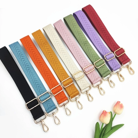 Adjustable Replacement Bag Strap Wide Herringbone Woven Shoulder Strap For Crossbody Bags With Metal Buckles
