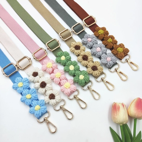 Bohemian Hand Woven Crochet Flower Adjustable Bag Strap Polyester Wide Shoulder Crossbody Strap For Handbags Women Accessories