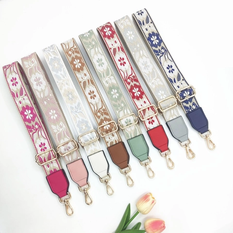 Ethnic Style Embroidered Bag Strap Wide Adjustable Shoulder Strap Polyester Floral Replacement Belt For Crossbody Bag