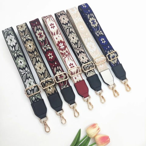 Ethnic Style Embroidered Bag Strap Wide Adjustable Shoulder Strap Polyester Floral Replacement Belt For Crossbody Bag